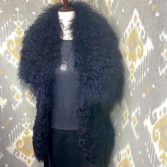 Ralph Lauren Long Black Curly Lamb Shearling Vest - Picture 14 of 16